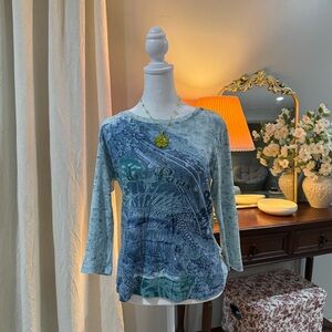 Christopher & Banks Blue Graphic Top